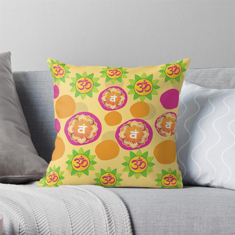Yellow OM YOGA Throw Pillow Designed and sold by OMdesign10